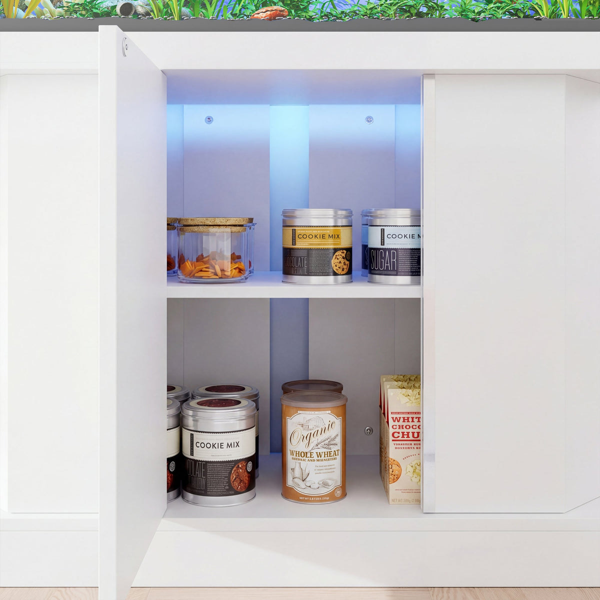 Roomfitters Modern 55-75 Gallon Heavy Duty Aquarium Stand with Moisture Resistant Cabinet Storage White Roomfitters