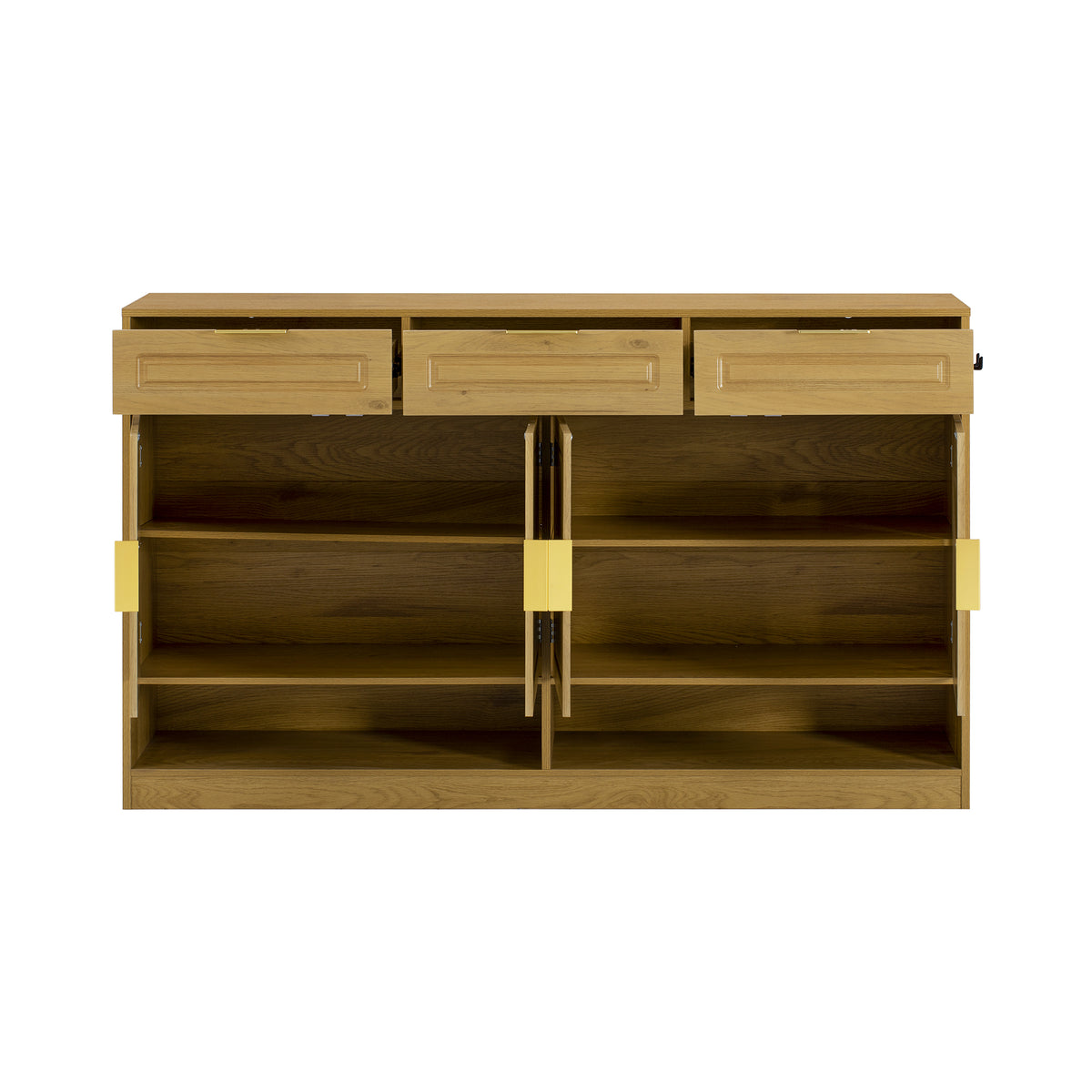 variant-group:rf-n711p345213o|Roomfitters 59.1" Farmhouse Sideboard Buffet Cabinet with 3 Drawers and 4 Doors, Kitchen Storage with Open Shelf, Natural