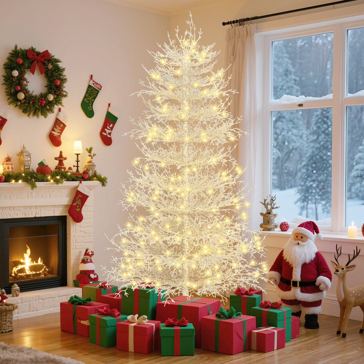 Roomfitters Pre-Lit Aspen Fir Christmas Tree 6FT, Hinged Snow-Flocked Artificial Holiday Tree with Warm Lights, 623 Tips, White Roomfitters
