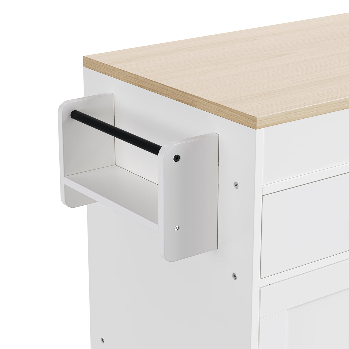 variant-group:rf-n707p333291w|Roomfitters 74.8" Rolling Kitchen Island with Extendable Dining Table, Mobile Cart with 4 Doors, 2 Drawers & Spice Rack, White