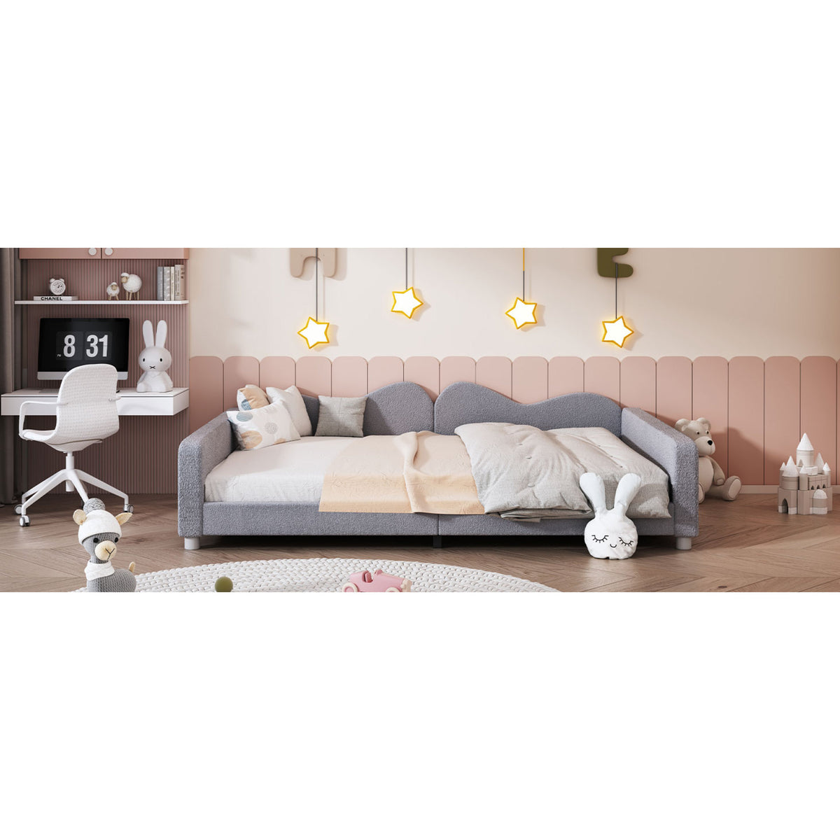 variant-group:rf-n733p234605e|Roomfitters Full Size Upholstered Daybed, Sherpa Fabric Sofa Bed with Cloud-Shaped Backrest, Sturdy and Stylish Design, No Box Spring Needed, Gray