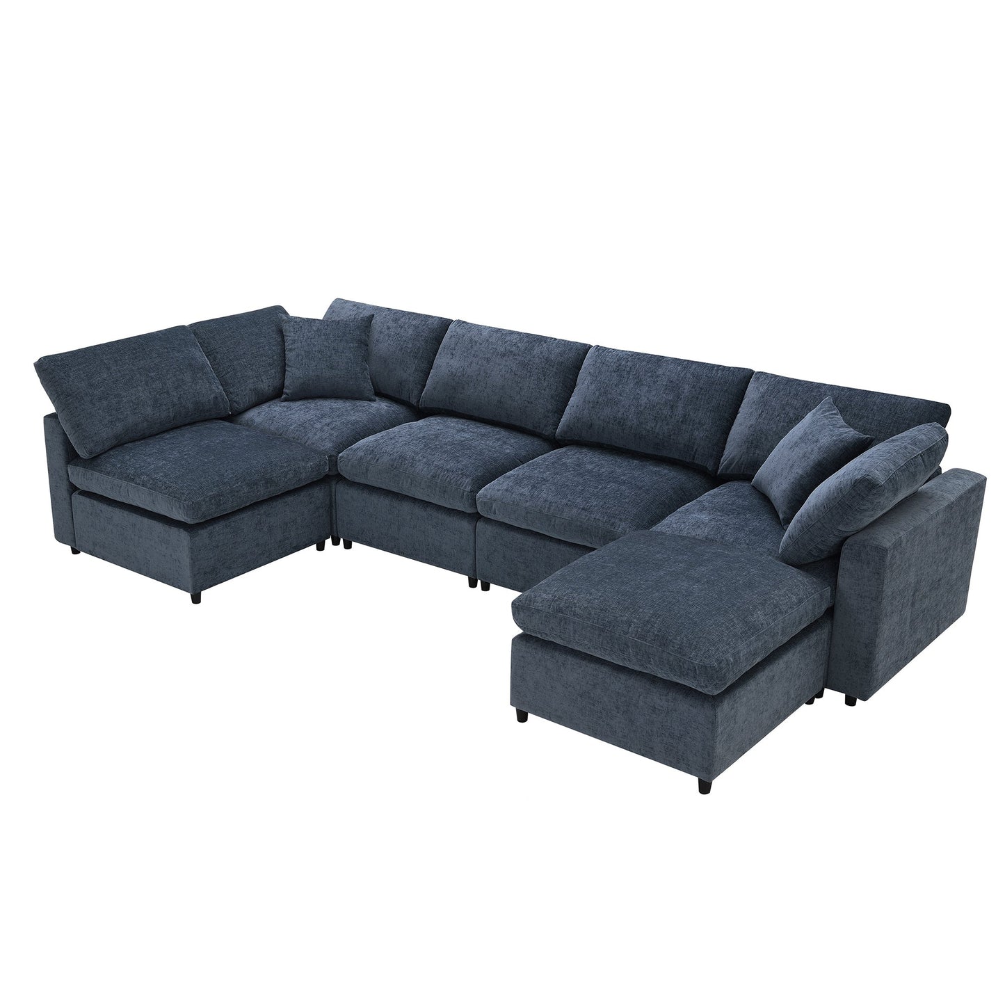 Roomfitters 130 Inch U-Shaped Modular Sectional Sofa Bed, Cloud Sleeper Couch with Plush Cushions for Living Room, Dark Blue Roomfitters