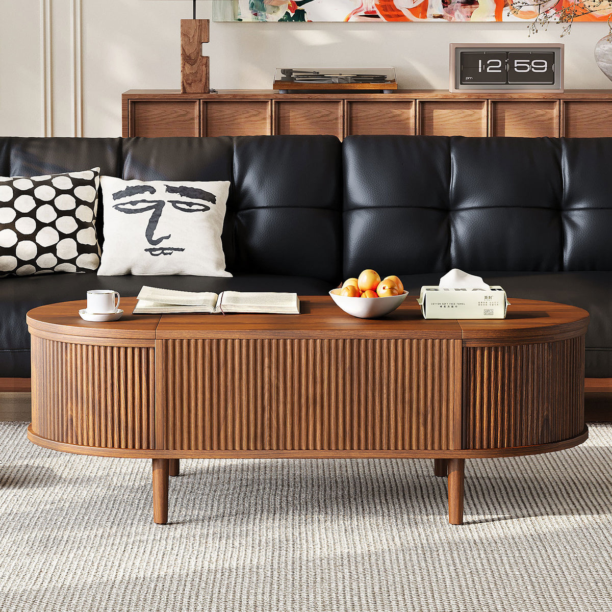 variant-group:rf-n724p416050m|Roomfitters Minimalist Oval Lift-Top Coffee Table with Wood Wave Grain Finish, Antique Brown