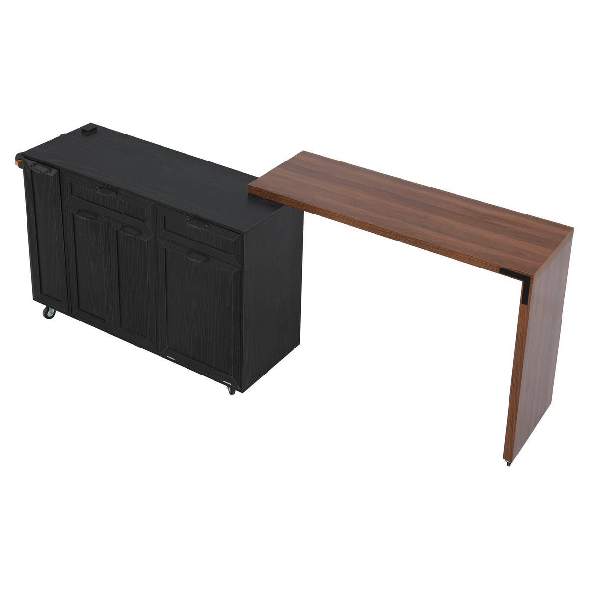 variant-group:rf-n707s000026b|Roomfitters 102.3" Kitchen Island with Tilt Out Trash Can Cabinet, Rolling Storage Cart, Slide-out Spice Rack, Black