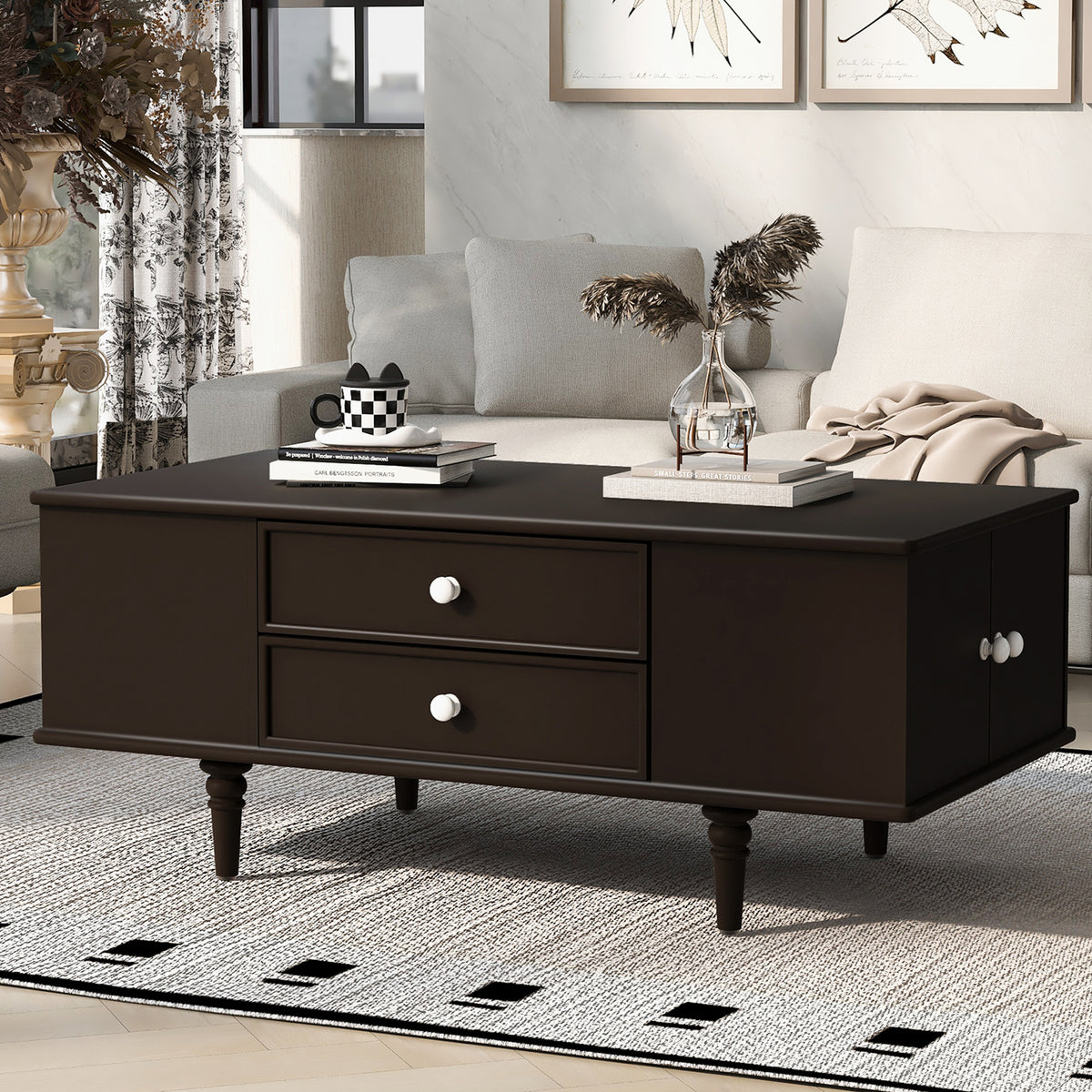 variant-group:rf-n724p286418d|Roomfitters Modern Rectangle Coffee Table with 4 Drawers and Hidden Side Storage, Solid Wood Legs, Brown