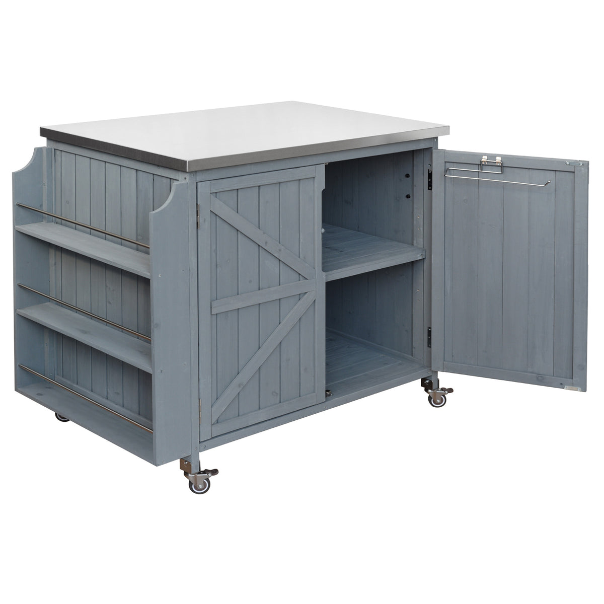 variant-group:rf-n707p370287g|Roomfitters 42.1" Grill Cart, Outdoor Kitchen Island with Stainless Steel Top, BBQ Prep Station with Spice Rack, Grey+Blue