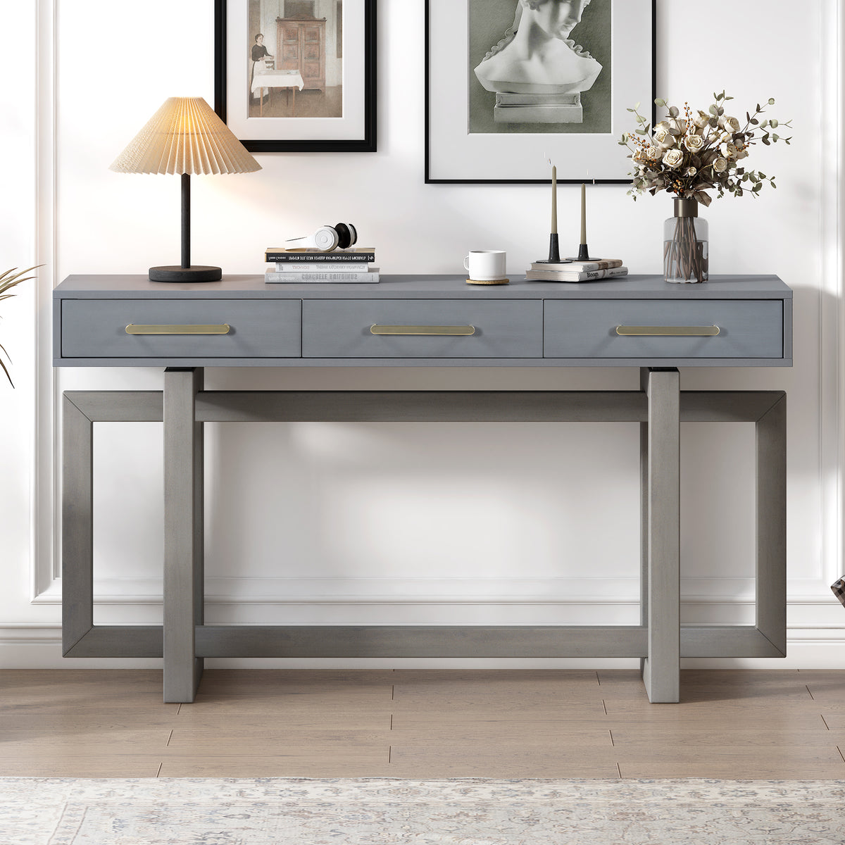 variant-group:rf-n711p175776e|Roomfitters Elegant Console Table with Three Drawers, Extra Long Entryway Table for Hallways, Living Rooms, or Foyers, Bringing Sophistication and Functionality, Antique Gray