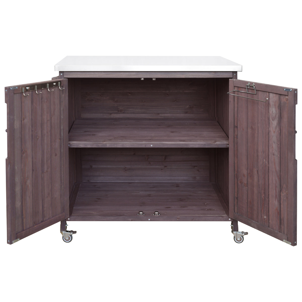 variant-group:rf-n707p370287z|Roomfitters 42.1" Grill Cart, Outdoor Kitchen Island with Stainless Steel Top, BBQ Prep Station with Spice Rack, Dark Brown