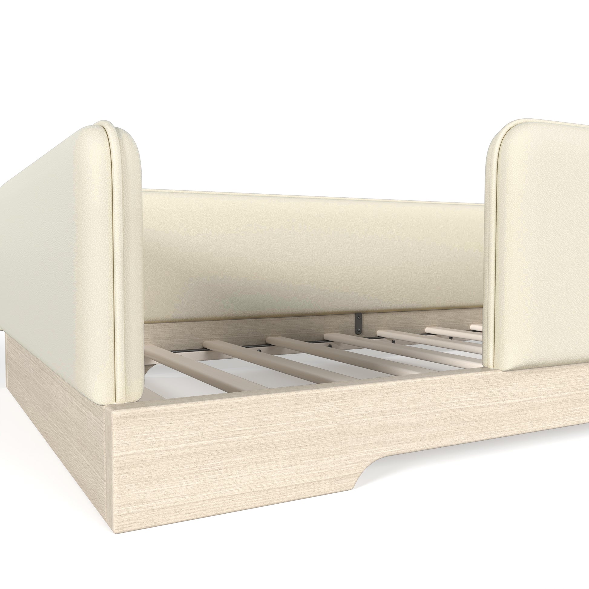 variant-group:rf-w1580p493129|Roomfitters Twin Size Upholstered Floor Bed Frame with Removable Guardrails, Faux Leather Low Profile Platform, Beige