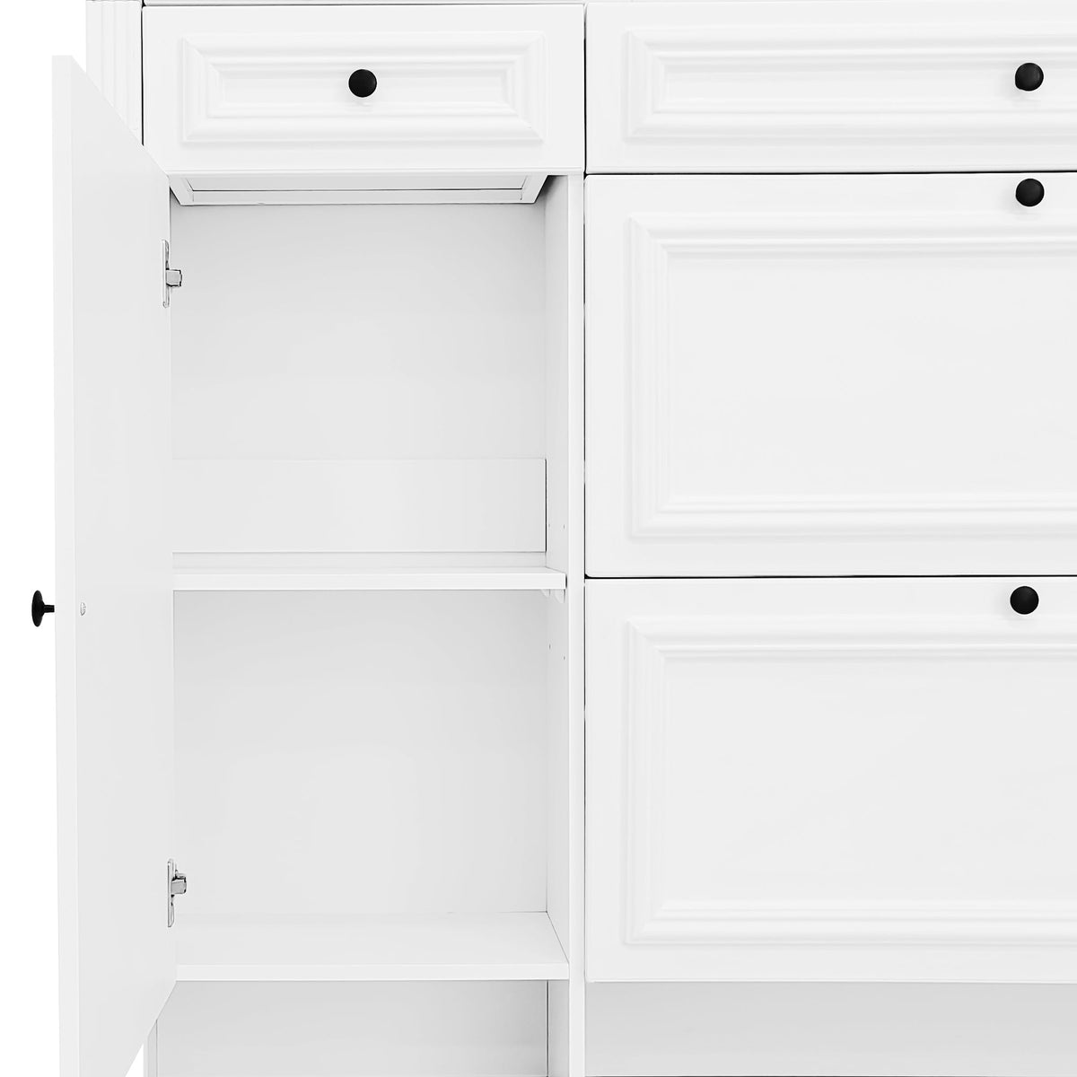Roomfitters Hall Tree with Shoe Cabinet and Mirrored Door, 4 Hooks and Bench Storage Organizer, White Roomfitters