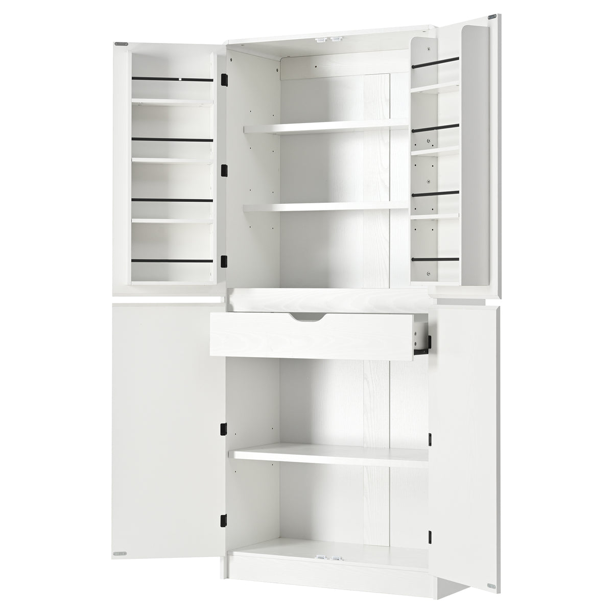 variant-group:rf-n707s000021w|Roomfitters 72" Tall Farmhouse Kitchen Pantry Cabinet with Curved Profile & 8 Door Shelves, White