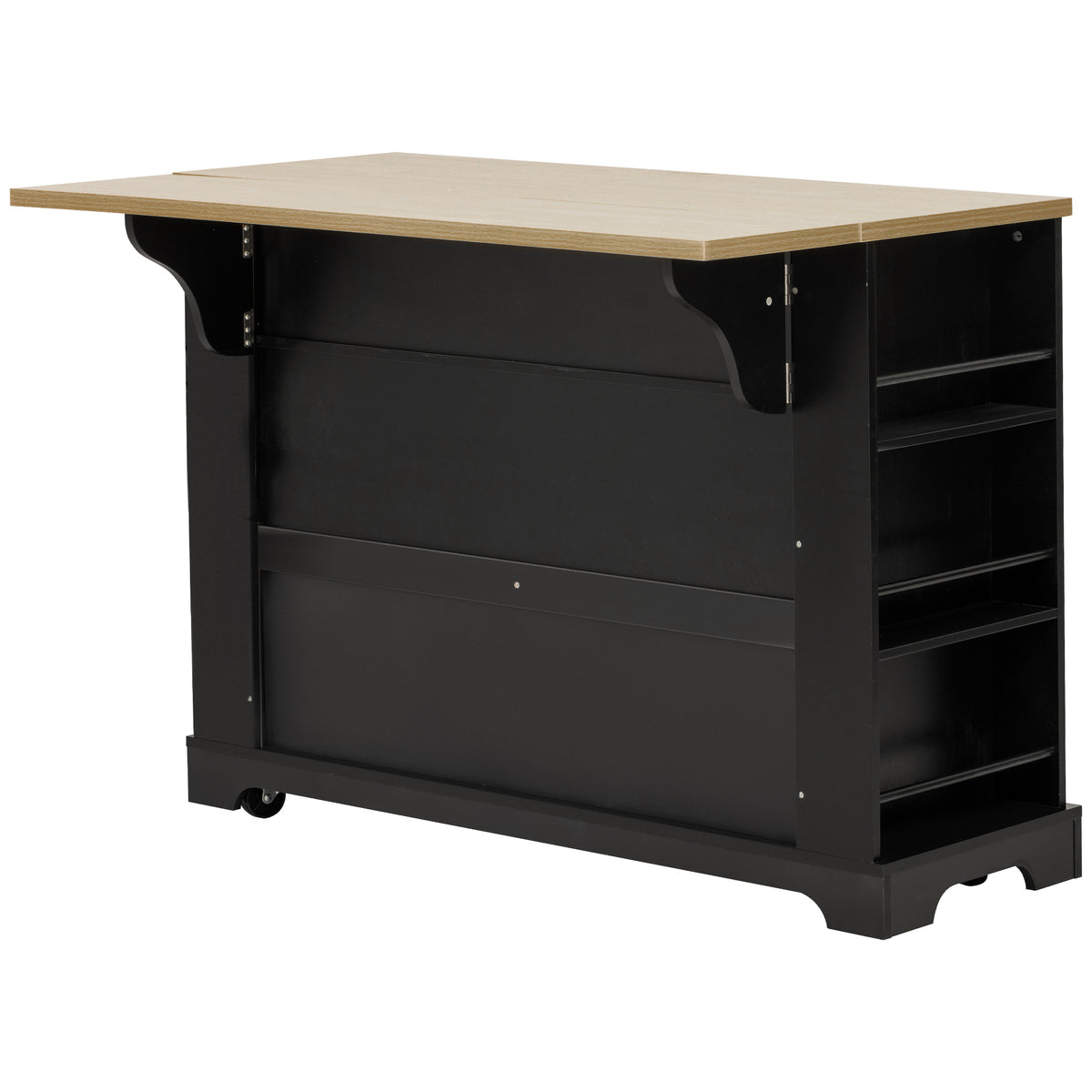 variant-group:rf-n707s307292b|Roomfitters 51" Kitchen Island with Power Outlet and Drop Leaf, Rolling Cabinet with Pull-Out Trash Can Drawer, Black