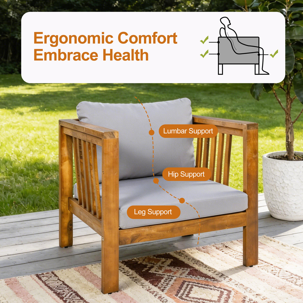 variant-group:rf-n704p448452e|Roomfitters Outdoor Acacia Wood Club Chair with Modern Mid-Century Square Arms and Thick Cushion Gray