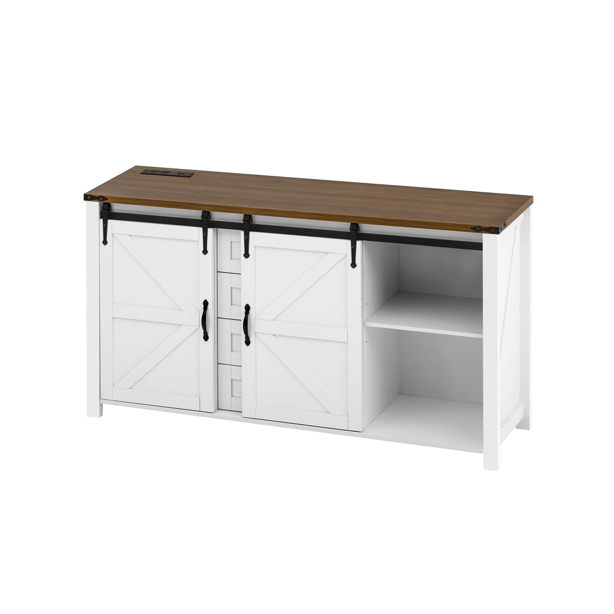 variant-group:rf-n711p347377k|Roomfitters 55.1" Storage Cabinet with 4 Drawers and Sliding Barn Doors, Farmhouse Sideboard Buffet for Kitchen & Dining, White
