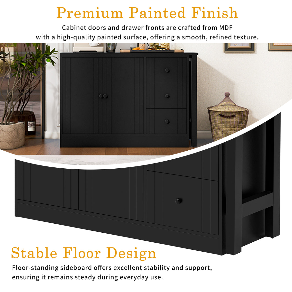 variant-group:rf-n711p334768b|Roomfitters Extendable Sideboard Buffet Cabinet with Storage, Multifunctional Console Table for Dining Room, Black