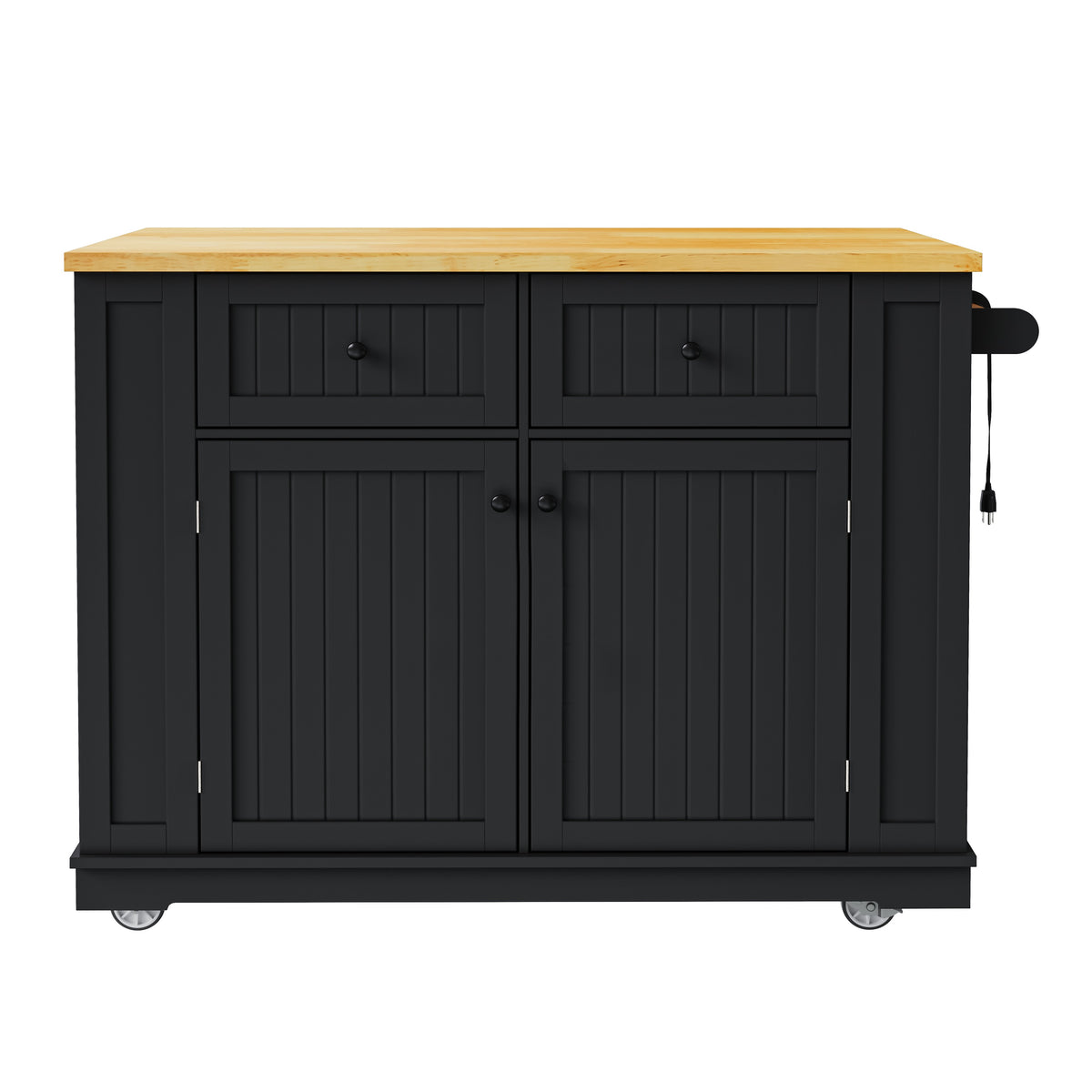 variant-group:rf-n707s257057b|Roomfitters 48" Kitchen Island with Power Outlet and Drop Leaf, Rolling Storage Cabinet with Wood Top and Spice Rack, Black