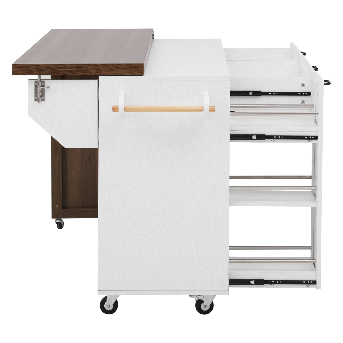 variant-group:rf-n707s000026w|Roomfitters 102.3" Kitchen Island with Tilt Out Trash Can Cabinet, Rolling Storage Cart, Slide-out Spice Rack, White