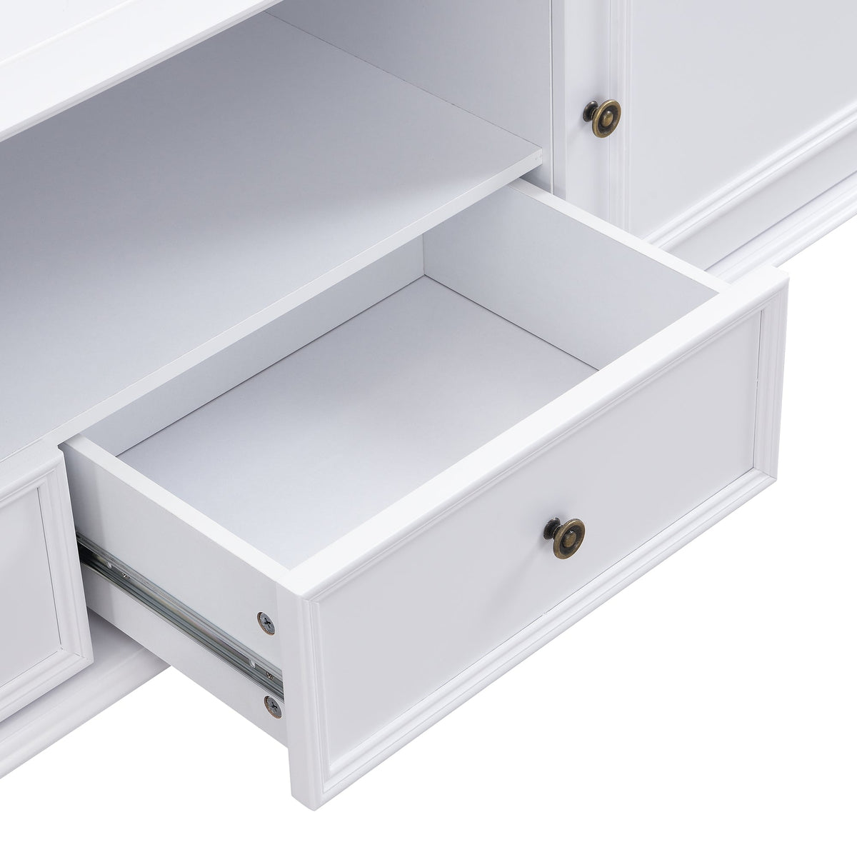 Roomfitters Modern TV Stand for up to 80 Inch TV, Entertainment Console with Drawers, Cabinets and Open Storage, White Roomfitters