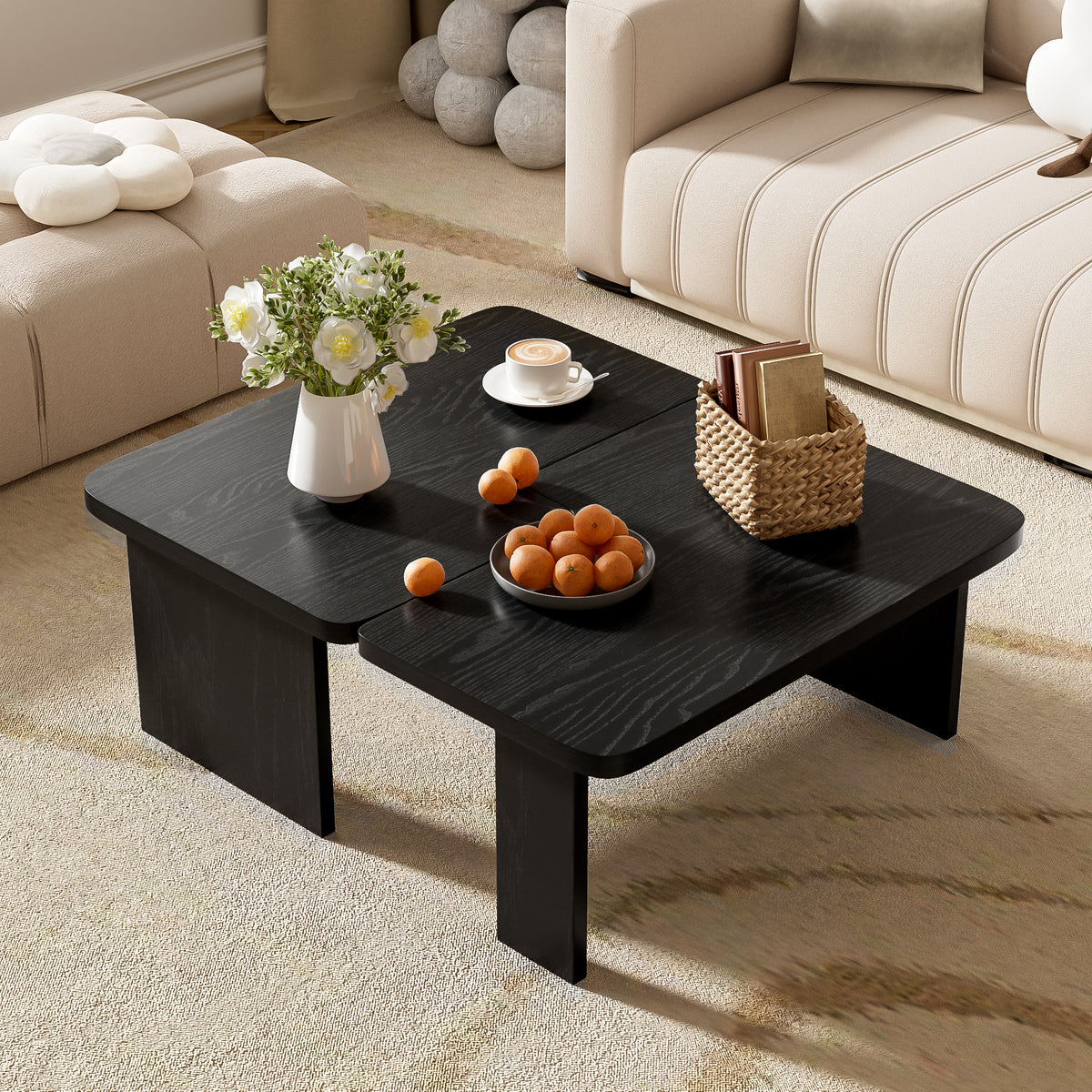variant-group:rf-n724p232174b|Roomfitters Minimalist Coffee Table Set, Rectangular Center Table with Two-Tone Design, Black
