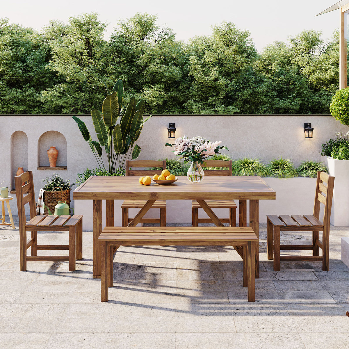 variant-group:rf-n711wy000432aaa|Roomfitters High-Quality Acacia Wood Outdoor Table and Chair Set for Patio, Balcony, Backyard, Natural Wood