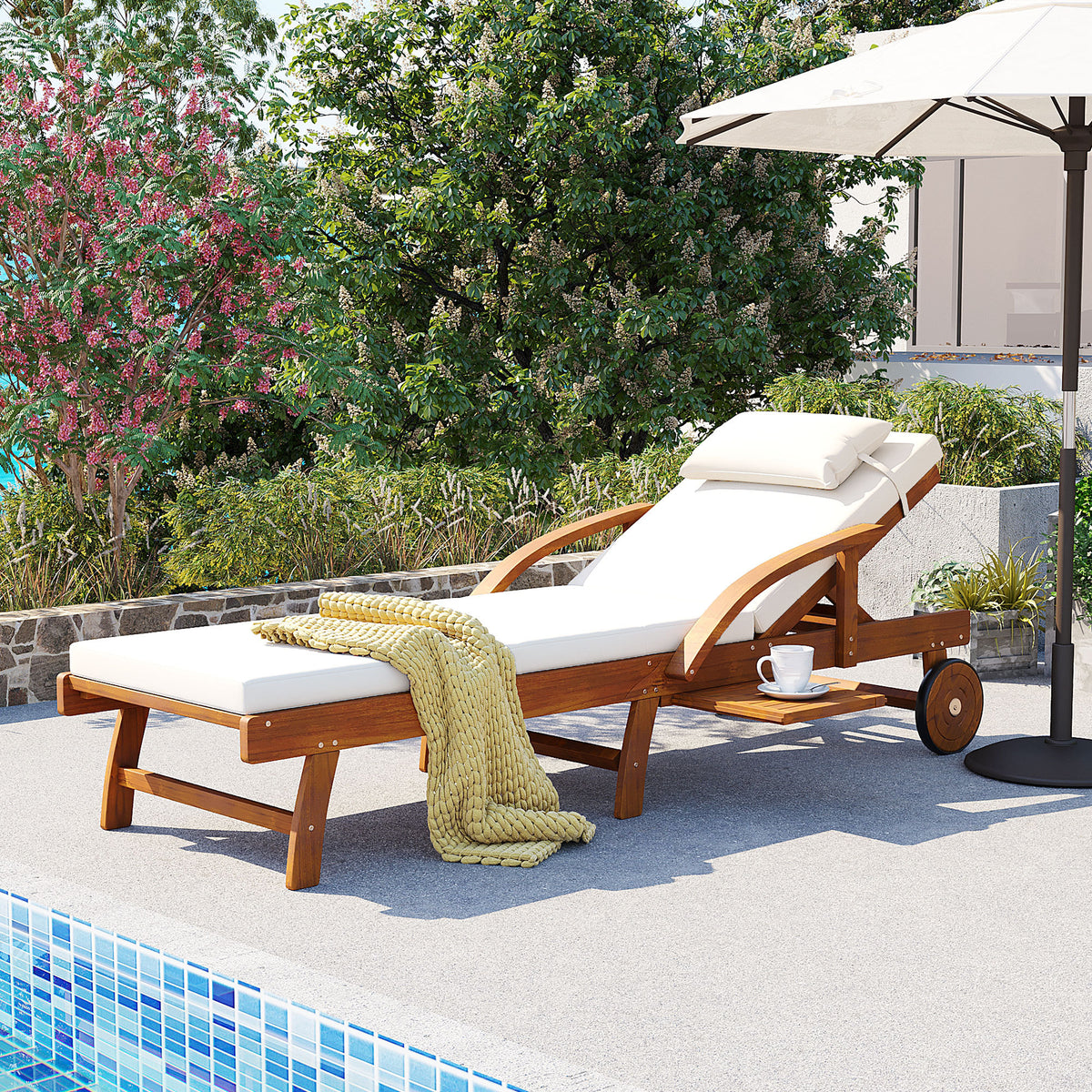 variant-group:rf-n711p415859a|Roomfitters Modern Coastal Beige Acacia Wood Outdoor Chaise Lounge Chair, Poolside Recliner, Retractable Side Tray