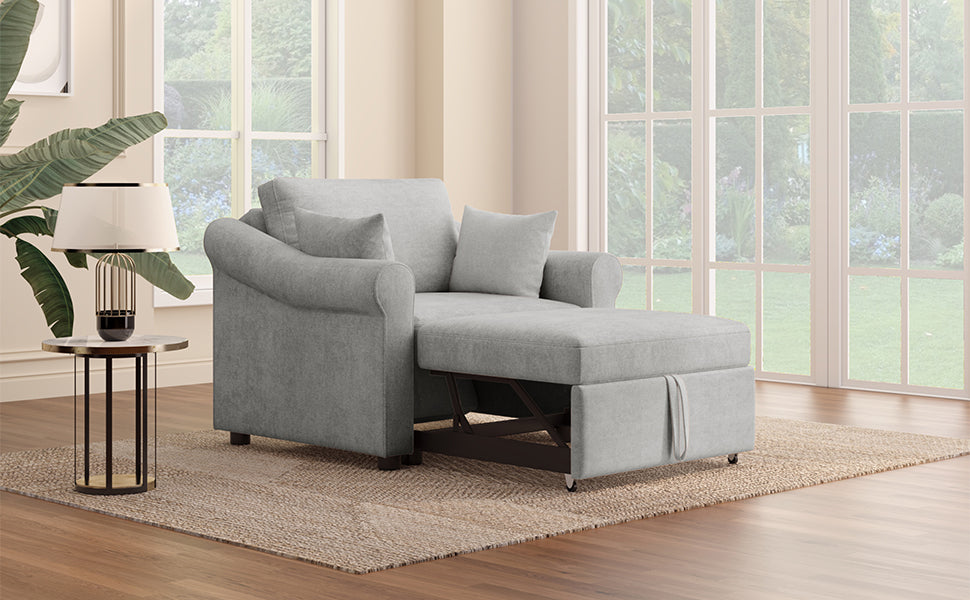 variant-group:rf-n701bs701p468429e|Roomfitters Chenille Convertible Sleeper Chair, 3 in 1 Single Sofa Bed Lounger, Adjustable Backrest Pull Out Bed, Gray