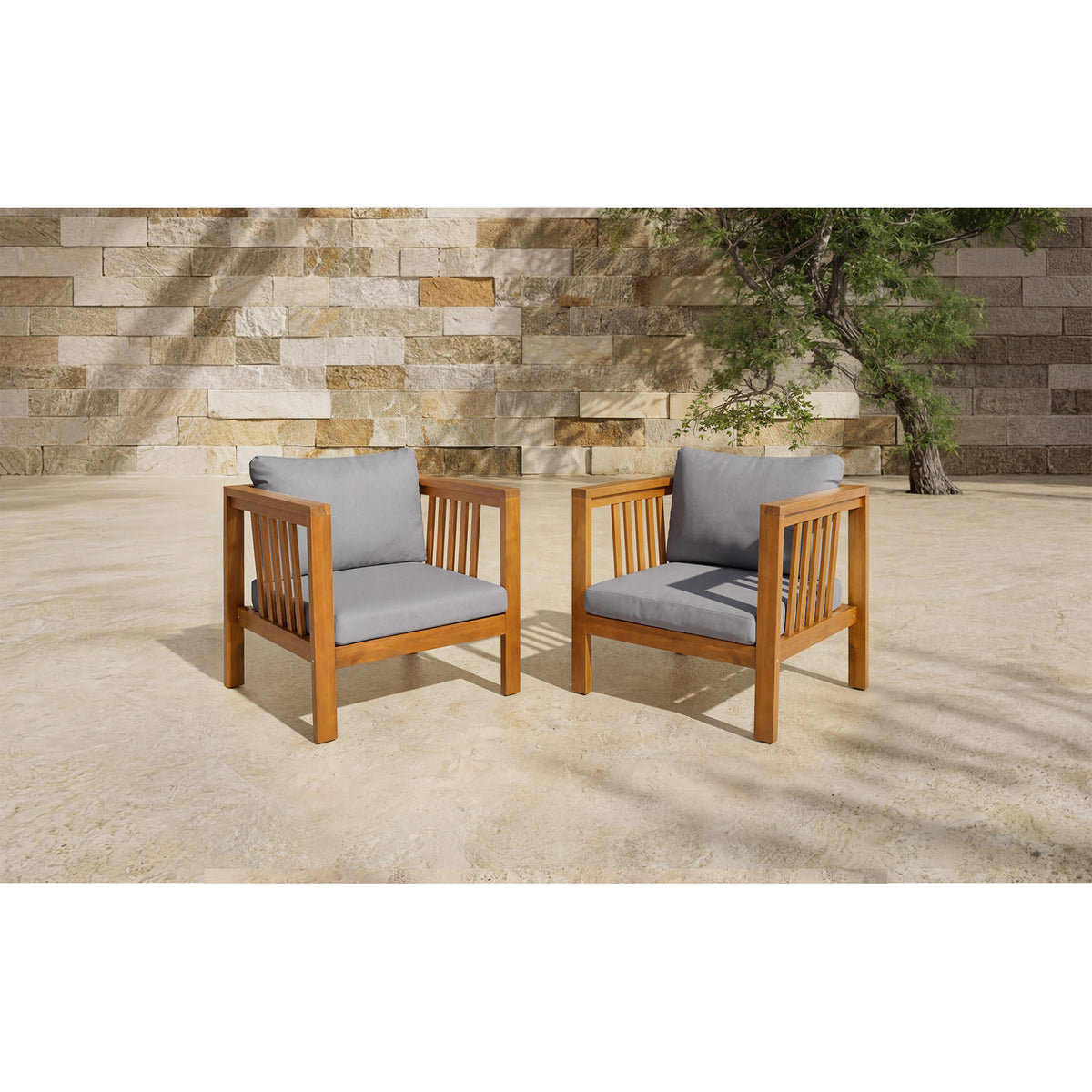 variant-group:rf-n704p448453e|Roomfitters Set of 2 Outdoor Acacia Wood Club Chairs with Modern Square Arms 2-Piece Patio Conversation Set Gray