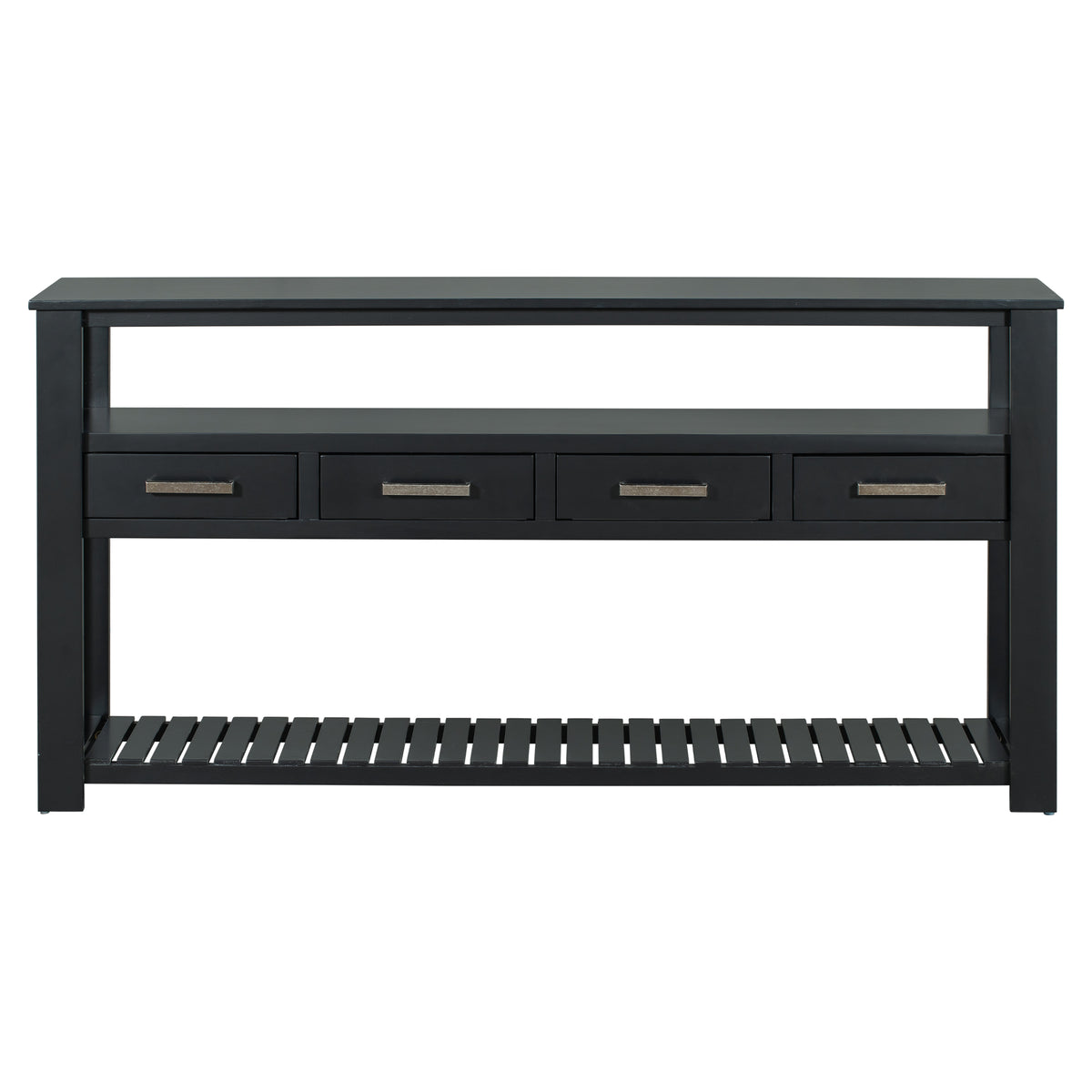 variant-group:rf-n711p410406b|Roomfitters 61.5" Entryway Table with 4 Drawers, 3-Tier Console Sofa Table with Open Shelves for Hallway, Black