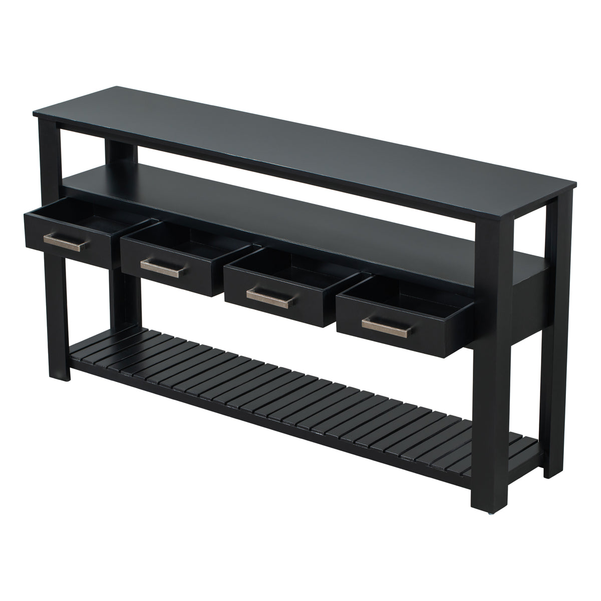 variant-group:rf-n711p410406b|Roomfitters 61.5" Entryway Table with 4 Drawers, 3-Tier Console Sofa Table with Open Shelves for Hallway, Black