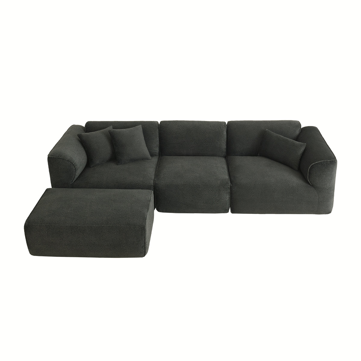 variant-group:rf-n711wy000450aac|Roomfitters Modern Velvet Sectional Sofa with Detachable Ottoman, 4-Seater Couch with Pillows for Living Room, Grayish Green