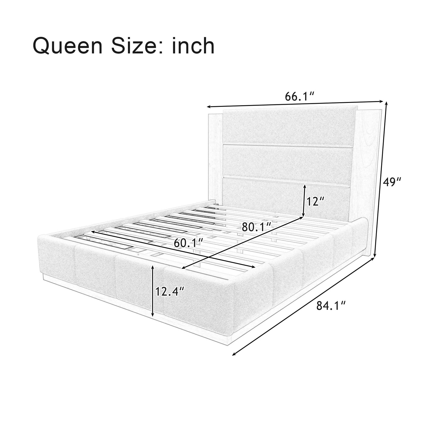 variant-group:rf-n701bs701p388103e|Roomfitters Queen Size Upholstered Platform Bed Frame, Extended Wood Headboard Velvet Bed, No Box Spring Needed, Grey