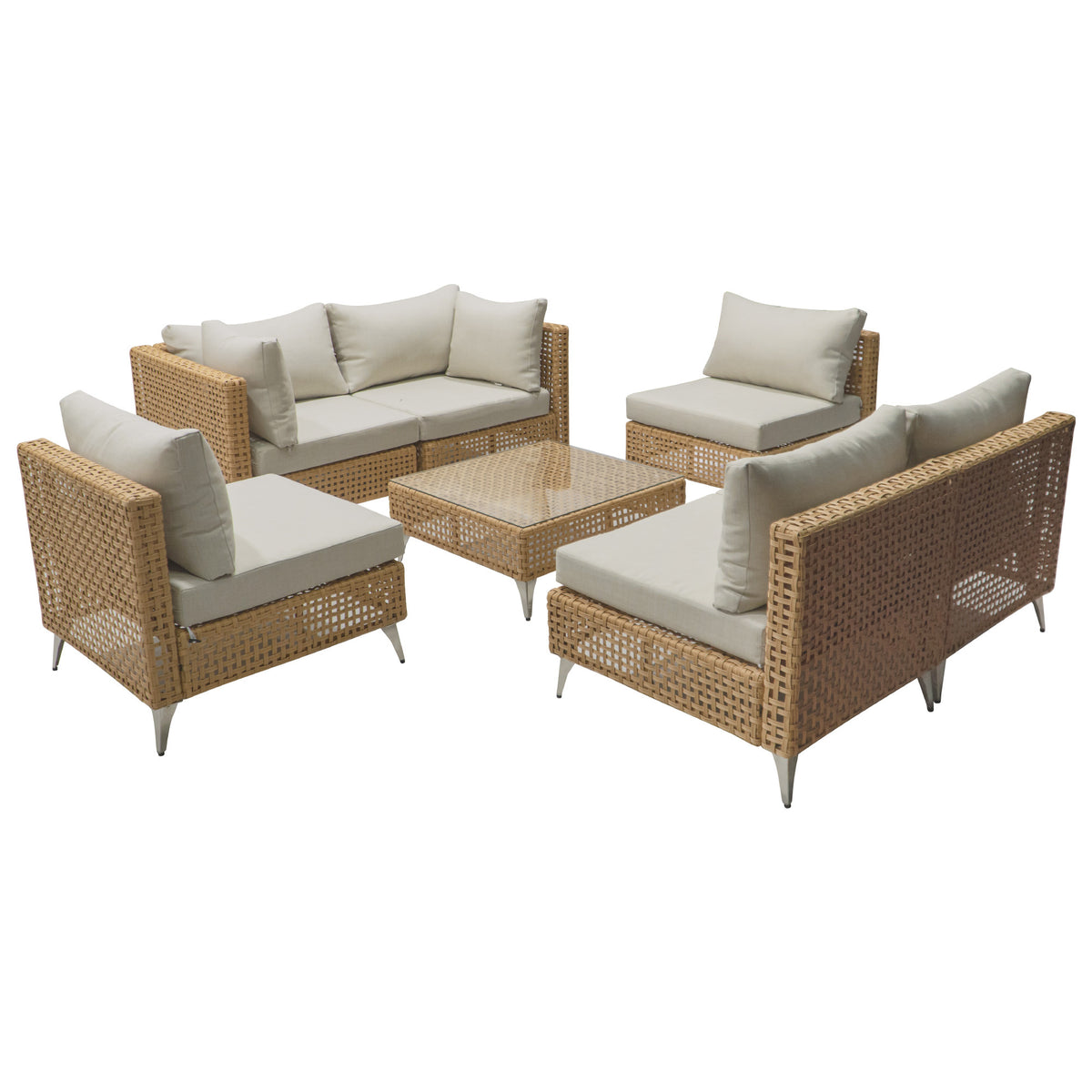 variant-group:rf-n707s000011z|Roomfitters 7-Piece Wicker Patio Furniture Set, Outdoor Sectional Sofa with Water-Resistant Cushions, Table, Natural