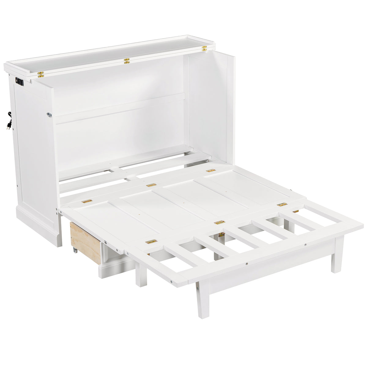 variant-group:rf-n701bs701p170501k|Roomfitters Full Size Murphy Bed Cabinet with Charging Station and Storage Drawer, Freestanding Fold Out Guest Bed, White