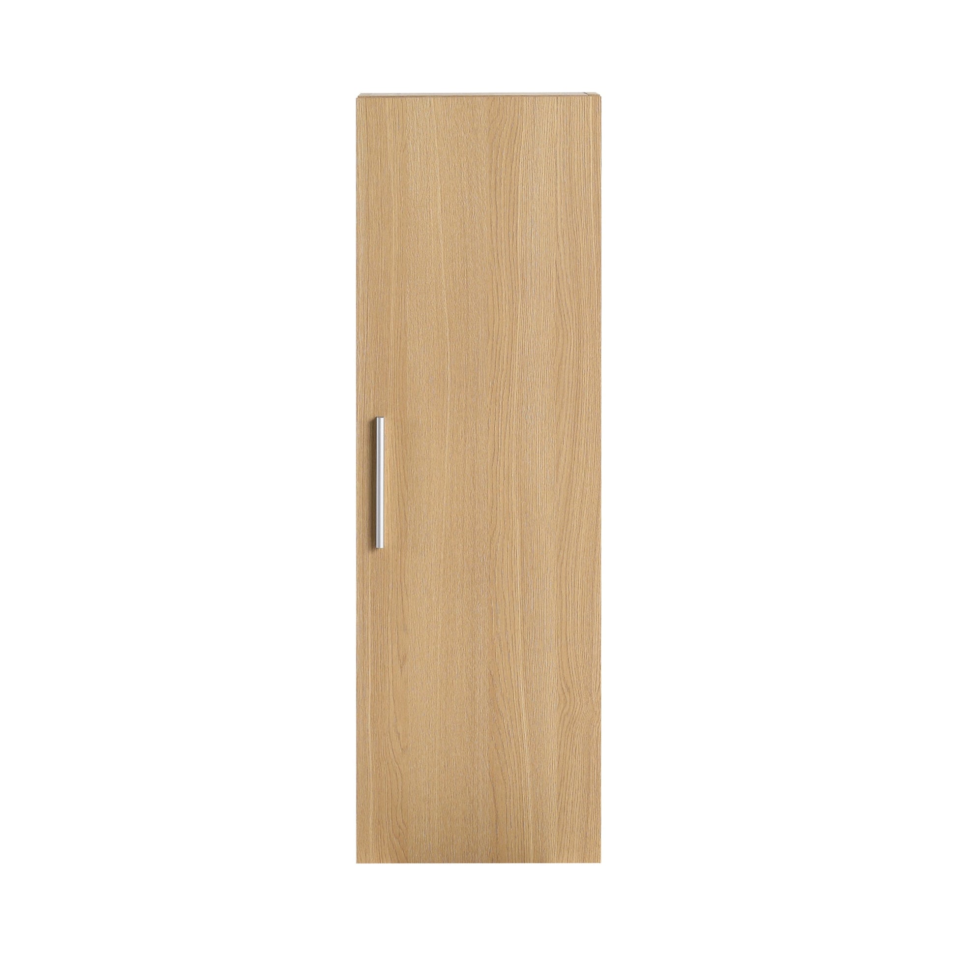 12" Tall Floating Bathroom Side Cabinet, Light Oak Plywood Linen Cabinet, Wall-Mounted Single Door Storage with Black/Aluminum Handles Roomfitters