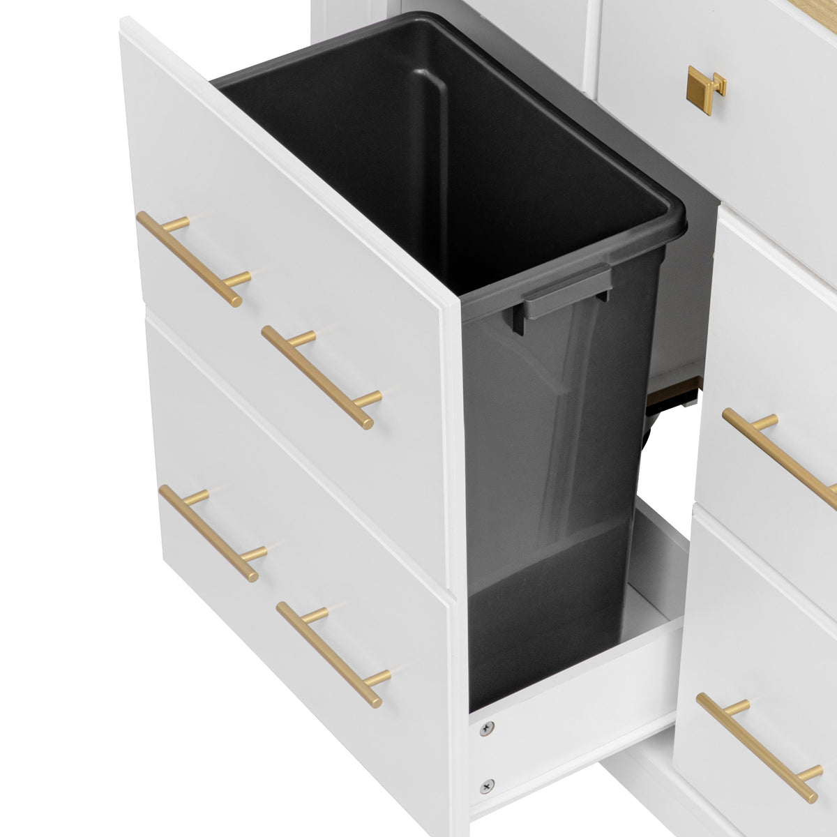 variant-group:rf-n707s307292w|Roomfitters 51" Kitchen Island with Power Outlet and Drop Leaf, Rolling Cabinet with Pull-Out Trash Can Drawer, White