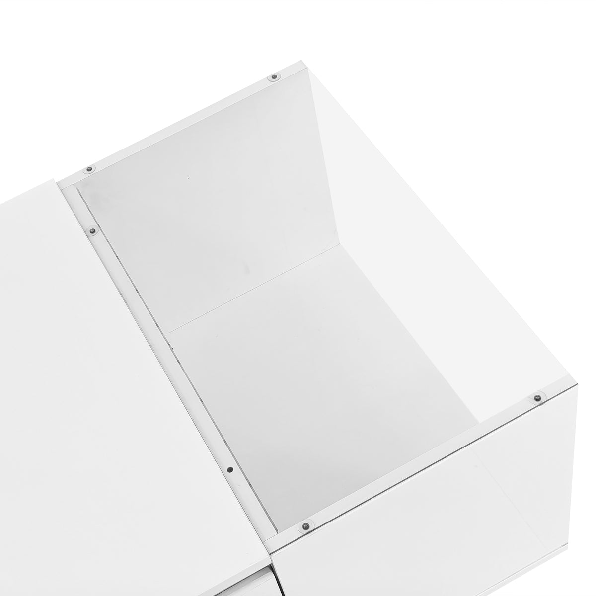 variant-group:rf-n724p290056k|Roomfitters Modern Center Coffee Table with High Gloss Finish, Glass Top and Hidden Storage Compartments, White