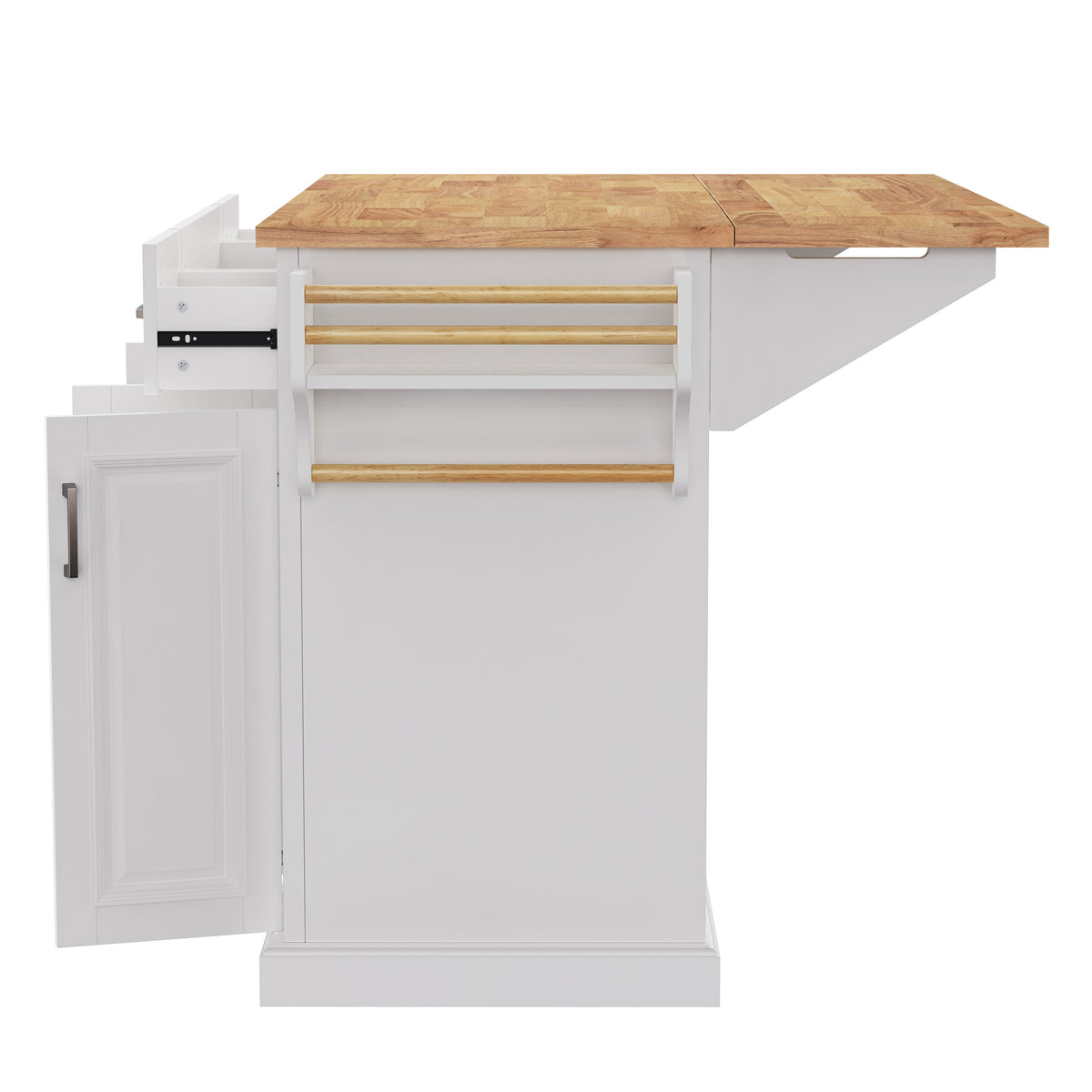 variant-group:rf-n707s195395w|Roomfitters 54" Kitchen Island with Wood Top, Rolling Storage Cabinet with 3 Drawers and 3 Doors, Spice Rack, White