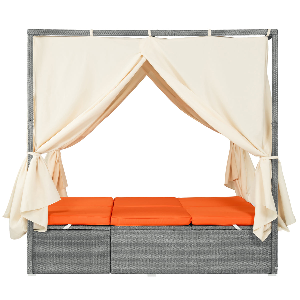 variant-group:rf-n711wy000471aao|Roomfitters Modern Tropical Orange PE Rattan Outdoor Double Sun Lounger, Patio Daybed, Adjustable Recline, Canopy