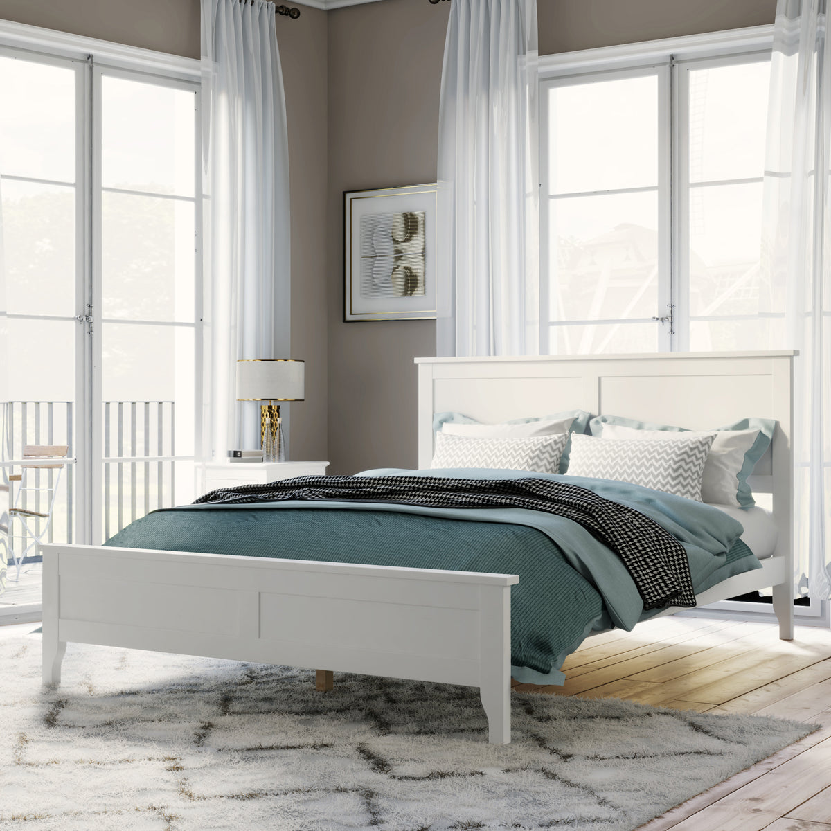 variant-group:rf-n701bs701p414277k|Roomfitters King Size Bed Frame with Paneled Headboard and Footboard, Traditional Wooden Platform Bed Frame, White
