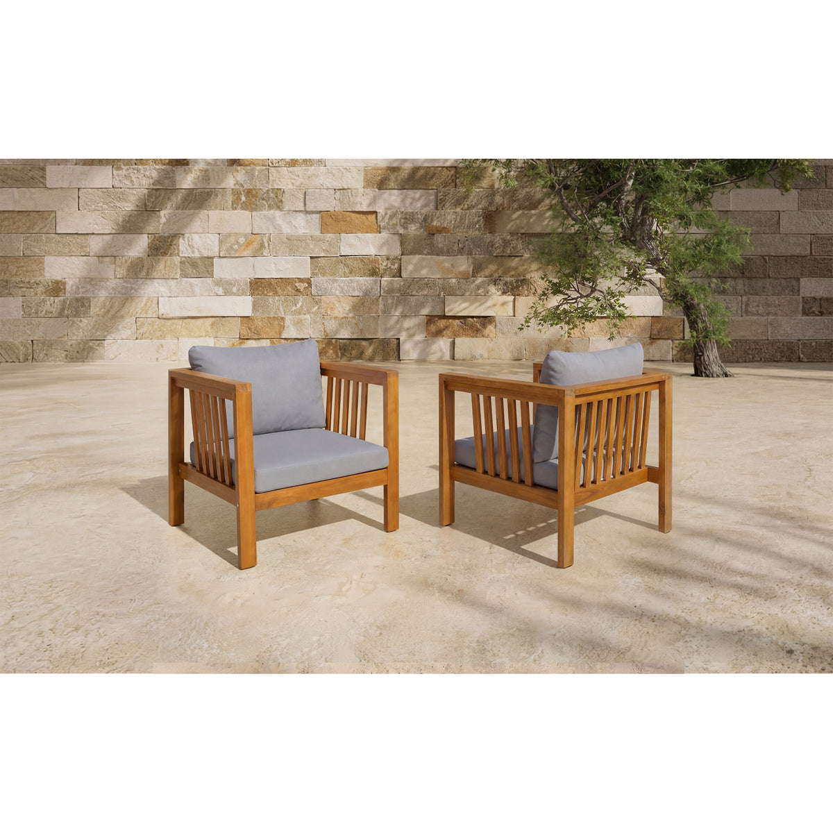 variant-group:rf-n704p448453e|Roomfitters Set of 2 Outdoor Acacia Wood Club Chairs with Modern Square Arms 2-Piece Patio Conversation Set Gray