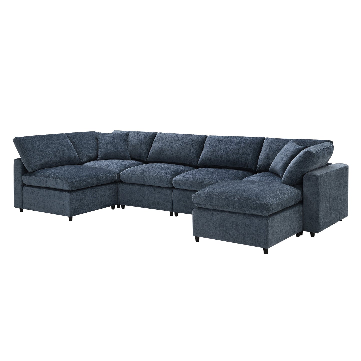Roomfitters 130 Inch U-Shaped Modular Sectional Sofa Bed, Cloud Sleeper Couch with Plush Cushions for Living Room, Dark Blue Roomfitters