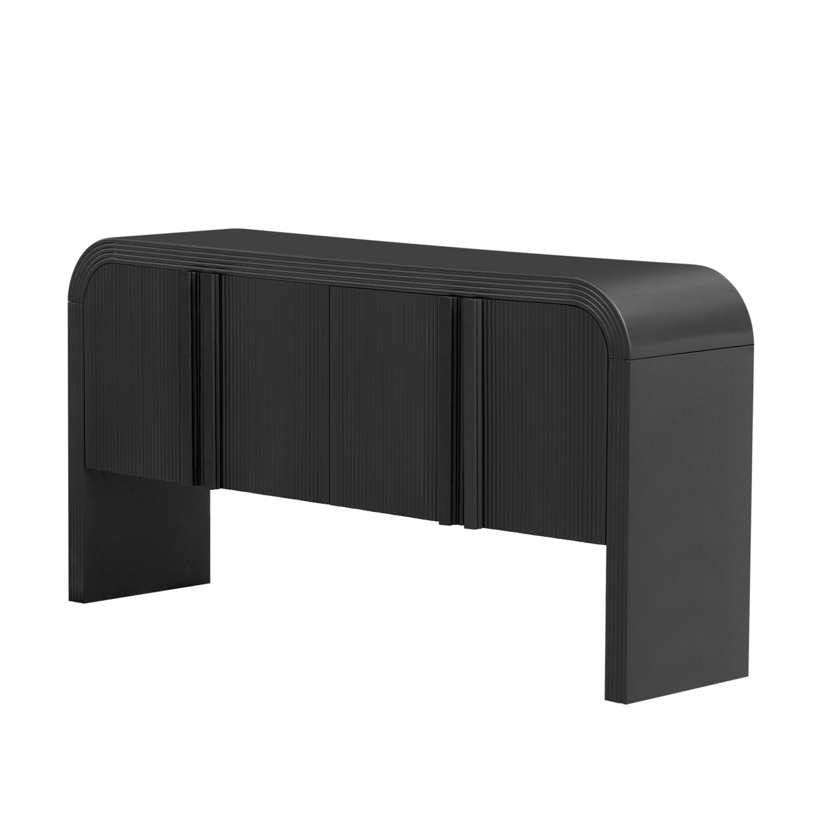 variant-group:rf-n711p415846b|Roomfitters Modern Rustic Black Curved Wave Pattern Console Table with Adjustable Storage Shelf and Elegant Wooden Handles