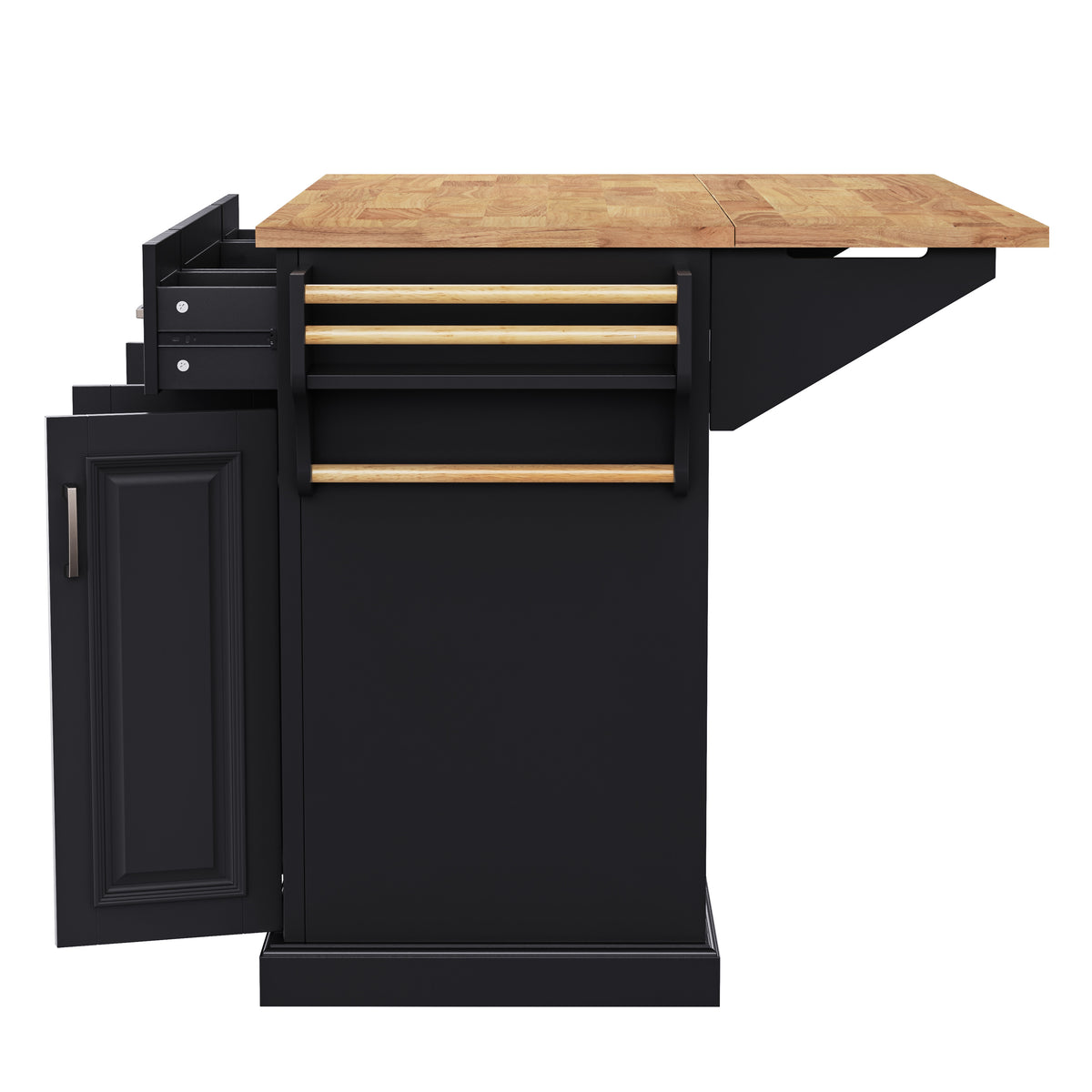 variant-group:rf-n707s195395b|Roomfitters 54" Kitchen Island with Wood Top, Rolling Storage Cabinet with 3 Drawers and 3 Doors, Spice Rack, Black