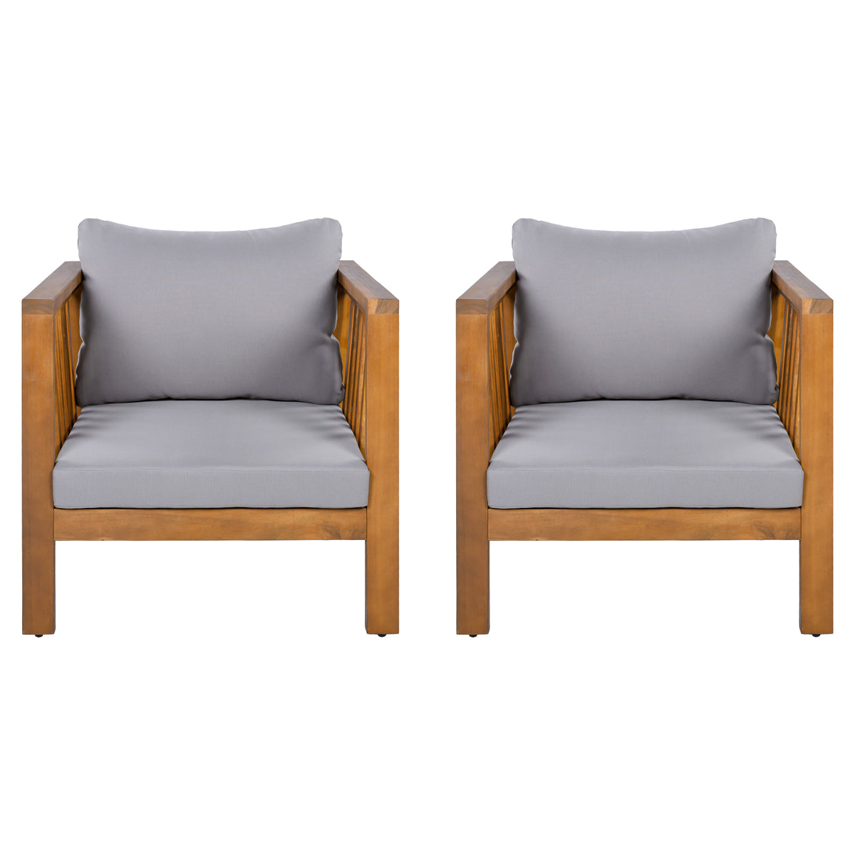 variant-group:rf-n704p448453e|Roomfitters Set of 2 Outdoor Acacia Wood Club Chairs with Modern Square Arms 2-Piece Patio Conversation Set Gray
