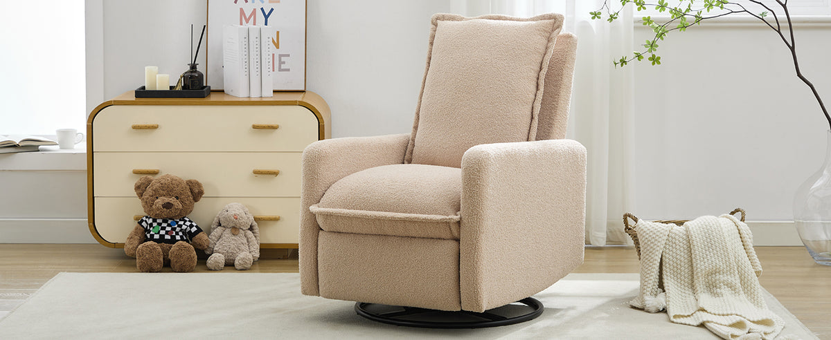 variant-group:rf-n701p348238o|Roomfitters Swivel Rocker Recliner Chair, Glider Rocking Armchair, Teddy Fleece Nursery Reclining Lounge Accent Chair, Oatmeal