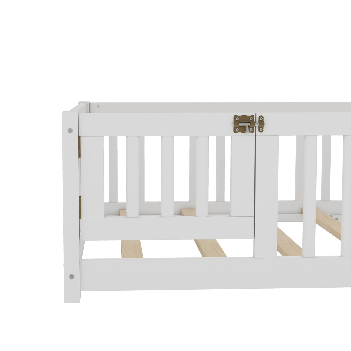 variant-group:rf-w1580p338944|Roomfitters Wooden Twin Floor Bed Frame with Door & Safety Guardrails, Low Platform Design for Bedroom or Playroom, White