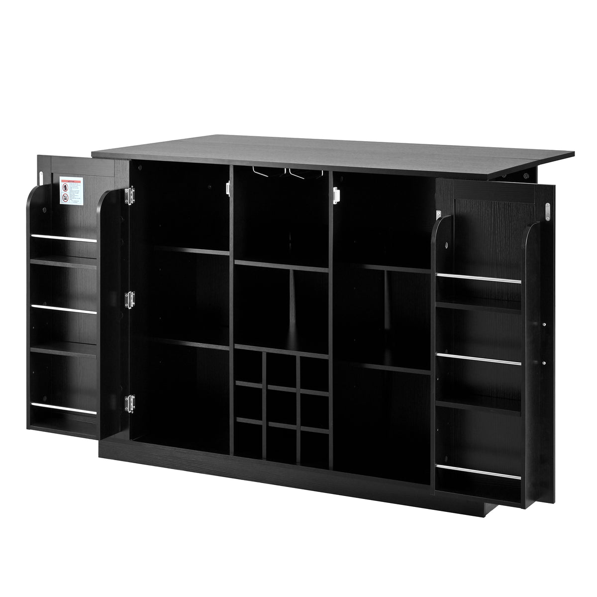 variant-group:rf-n711p437715b|Roomfitters 47.2-Inch Counter Height Bar Cabinet, Black Sideboard Buffet Table, Foldable Drop Leaf, Built-In Power