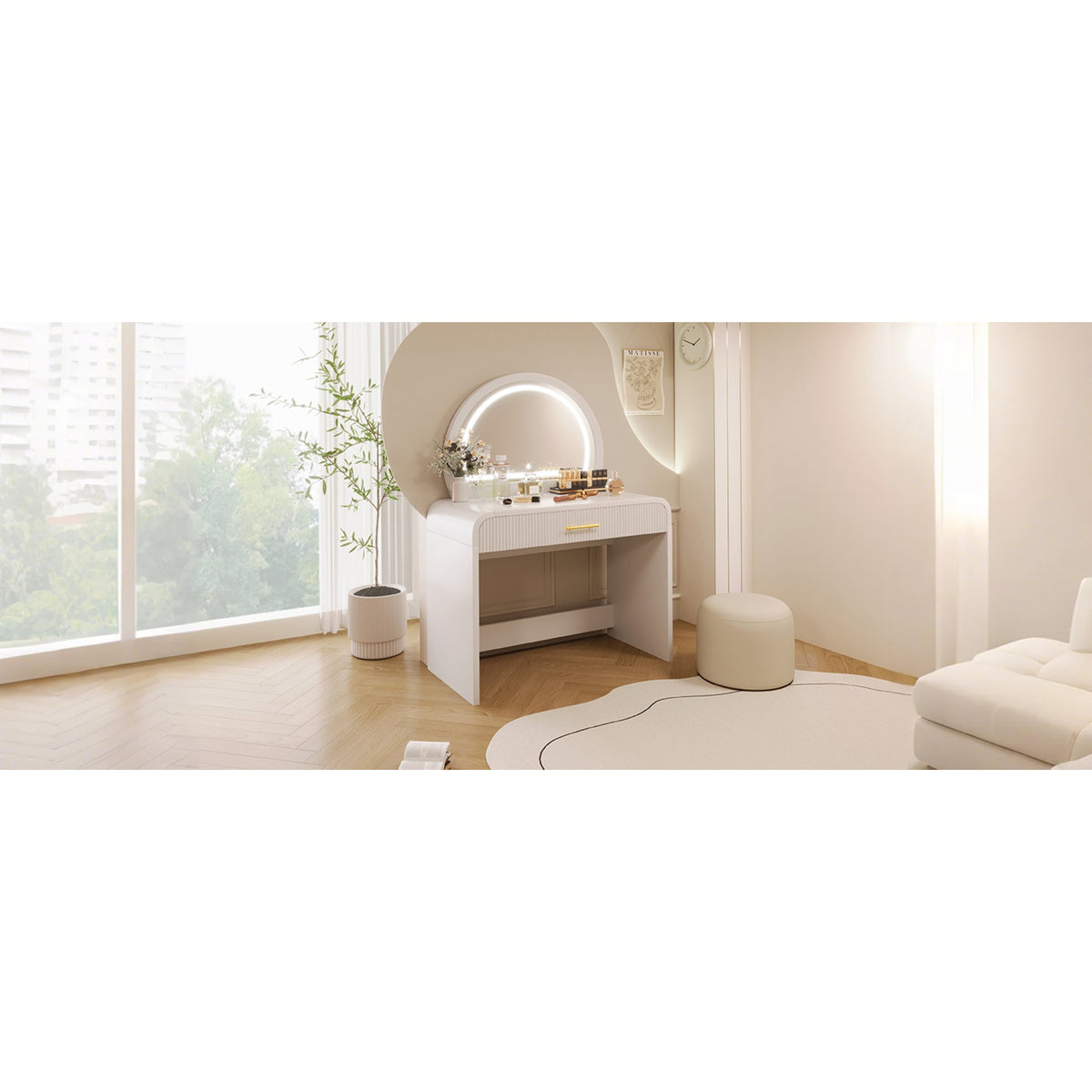 Roomfitters 39" Makeup Vanity Table with Mirror Touch Screen Lighted Mirror, Dressing Table with Drawer for Bedroom, White Roomfitters