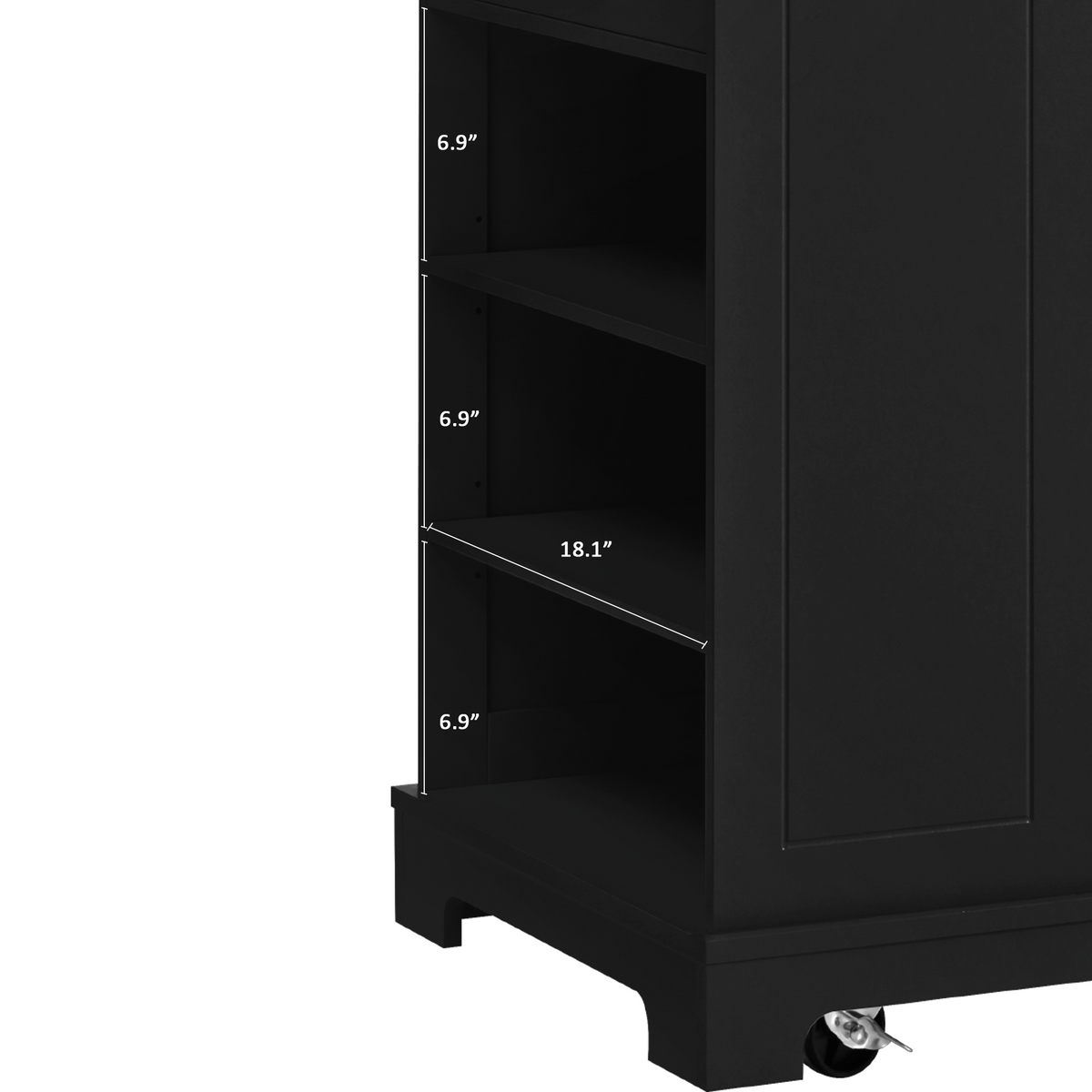 variant-group:rf-n707s221571b|Roomfitters Kitchen Island with Tilt Out Trash Can and Power Outlet, Fluted Storage Cabinet on Wheels, Black