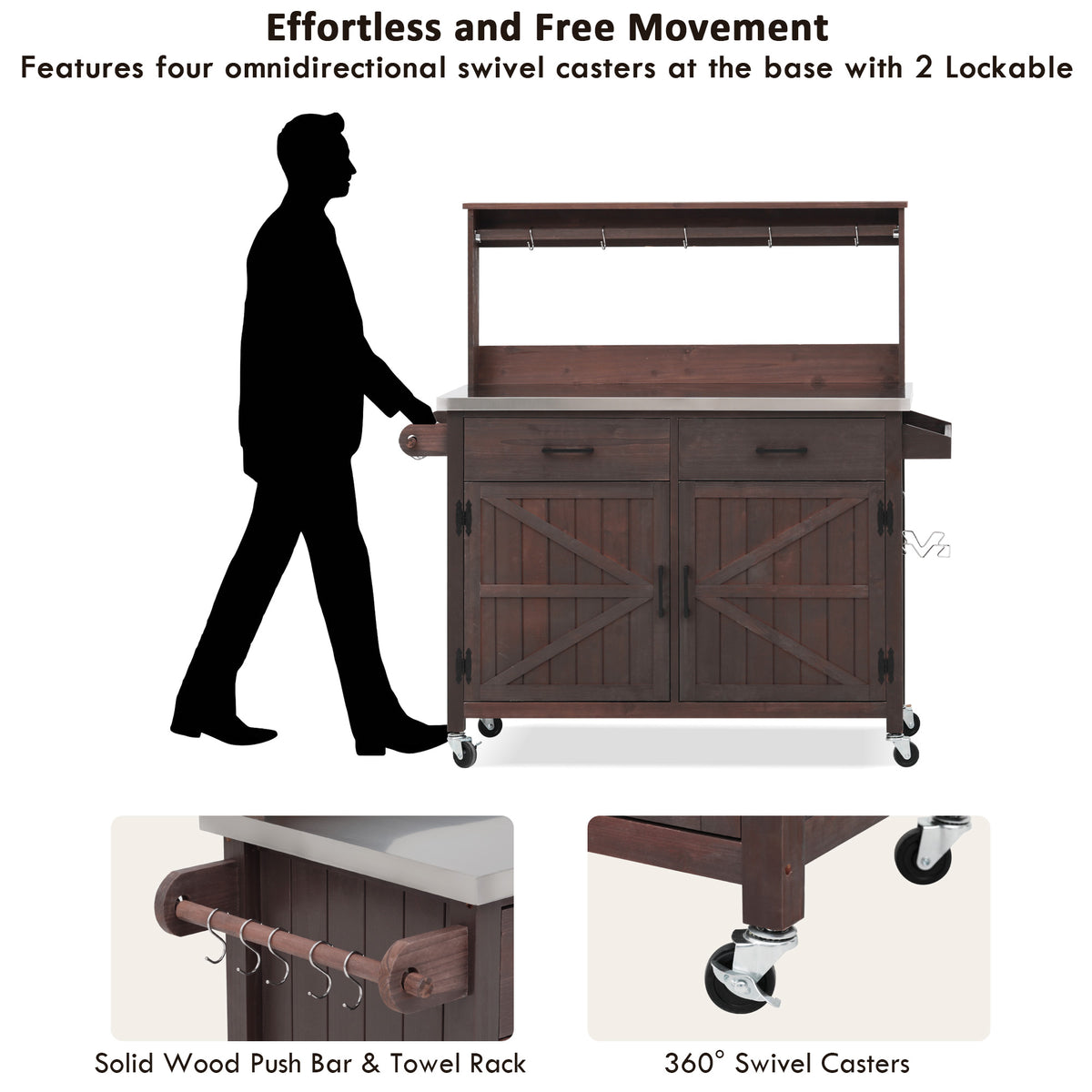 variant-group:rf-n707p409087z|Roomfitters 54.1" Grill Cart, Outdoor Kitchen Prep Station with Stainless Steel Top and Propane Tank Storage, Dark Brown